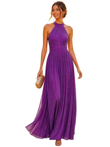 Image of Ever-Pretty Women's Elegant Halter Formal Dresses Evening Gowns Pleated Glitter Floor Length Wedding Guest Dress 41961