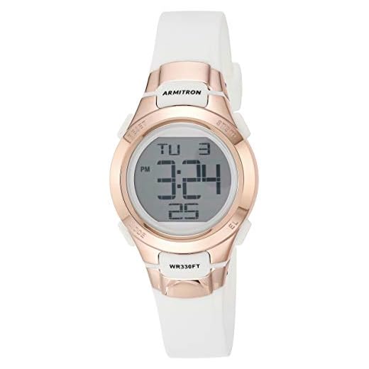 Armitron Sport Women's 45/7012RSG Rose Gold-Tone Accented Digital Chronograph White Resin Strap Watch