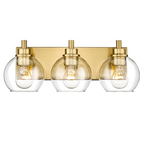 Image of Bathroom Light Fixtures, 3-Light Brushed Gold Vanity Light, Modern Wall Sconces with Clear Glass Globe Shade, Bathroom Wall Lights for Mirror Kitchen Bedroom Hallway Living Room, VL195-GD-3