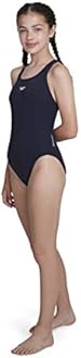 Speedo Girls' Essential Endurance + Medalist' Swimsuit, Neon Blue, 30 (Age 11-12)