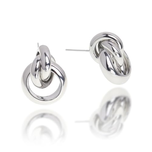 JeanBeau Silver Statement Geometric Dangle Earrings for Women Chunky Trendy