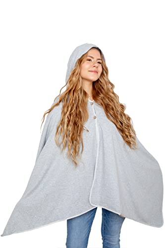 Halsa EMF Protection Poncho Blanket with Hood - Silver Fiber Anti Radiation Shawl Wrap Faraday Fabric Wearable Blanket Blocks 5G RF WiFi Bluetooth - 72x28 Grey Men & Women