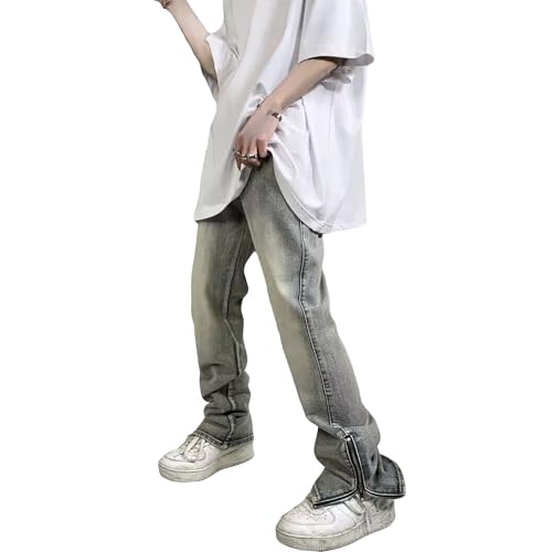 Men's Vintage Micro Bell Bottom Jeans 60s 70s Disco Flared Jeans Skinny Stacked Bootcut Denim Jeans with Pockets Blue