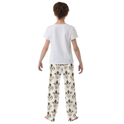 Golden Fleur De Lis Boys Long Pants Soft Trousers Elastic Waist Kids Lounge Bottoms with Pockets S-XL3