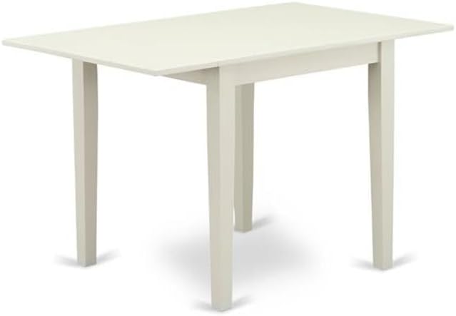 East West Furniture NDFR5-LWH-19 5 Piece Dining Room Table Set Includes a Rectangle Kitchen Table with Dropleaf and 4 Linen Fabric Parsons Dining Chairs, 30x48 Inch, Linen White
