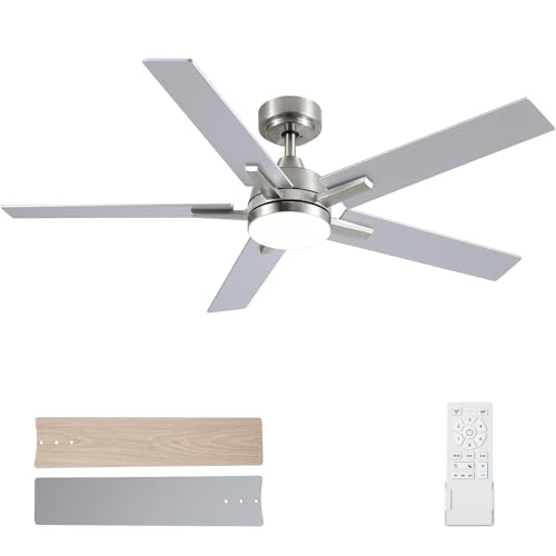 Image of Ceiling Fans with Lights and Remote, 52 Inch Brushed Nickel Ceiling Fan