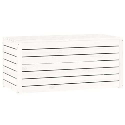 vidaXL Boîte de Jardin, Coffre à Outils avec Couvercle, Meuble de Rangement, Organisateur de Terrasse Patio, Moderne, Blanc Bois Massif de Pin