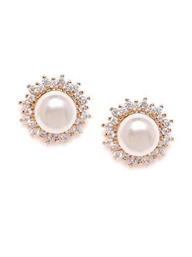 Zaveri Pearls Sparkling Cubic Zirconia & Pearl Stud Earring For Women-ZPFK9458