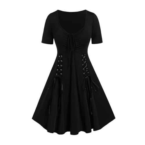 Vestidos vintage para mujer, estilo 89, retro, medieval, gótico, renacentista, victoriano, vestido de hada, bruja, elfo, cosplay, fiesta, carnaval, disfraz de Halloween, Negro, M