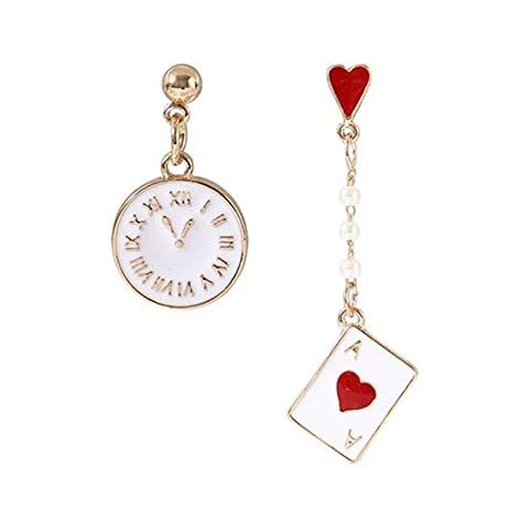 Idiytip Clock Shape Drop Earring Asymmetry Imitation Pearls Poker Dangle Earrings Jewelry Cover