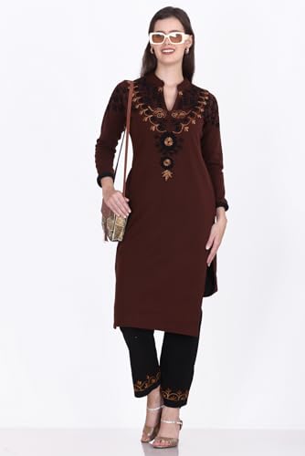 Image of Rosary Women's Woolen Winter Embroidered Kurta with Palazzo | Warm Ethnic Suit Set - 2 Piece Outfit
