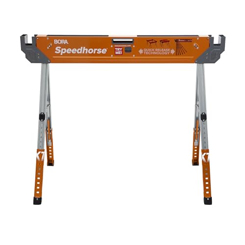 Bora Portamate Speedhorse XT Sawhorse Pair- Two pack, 30-36 inch height adjustable Legs, Metal Top for 2x4, Heavy Duty Pro Bench Saw Horse for Contractors, Carpenters - PM-4550T,Orange - Image 11