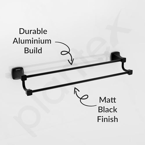 Plantex Space Aluminium Dual Towel Rod/Towel Hanger for Bathroom/Towel Stand/Bathroom Accessories (24 inch - Black Powder Coated)