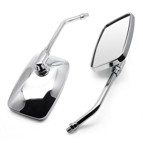 Image of MZS Chrome Motorcycle Mirrors, 10MM 8MM Bolt Universal Rectangular Handlebar Rear View Side Mirror Adjustable Compatible with Cruiser Chopper Touring Street Naked Bike Scooter