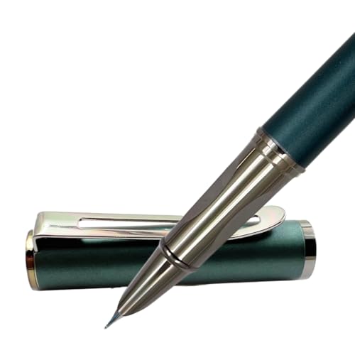 Image of PLUSPOINT Stainless Steel Fountain Pen Stunning Luxury Pen with Metallic Green Finish, Iridium Nib, Pen Gift for Men & Women, Professional, Executive Office, Nice Designer Pens for kids