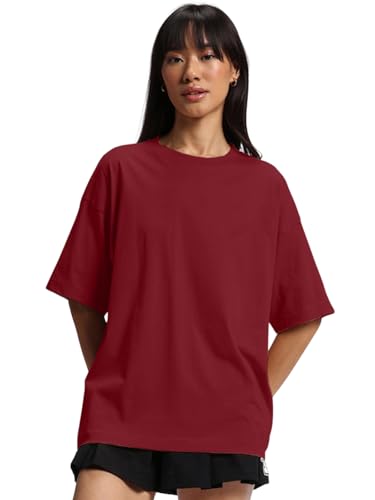 Image of JUNEBERRY 100% Pure Cotton Drop Shoulder Oversized Baggy Fit Half Sleeve Plain Solid Round Neck Multicolor T-Shirt Combo for Women & Girls (Pack of 3) (Sizes S-2XL)