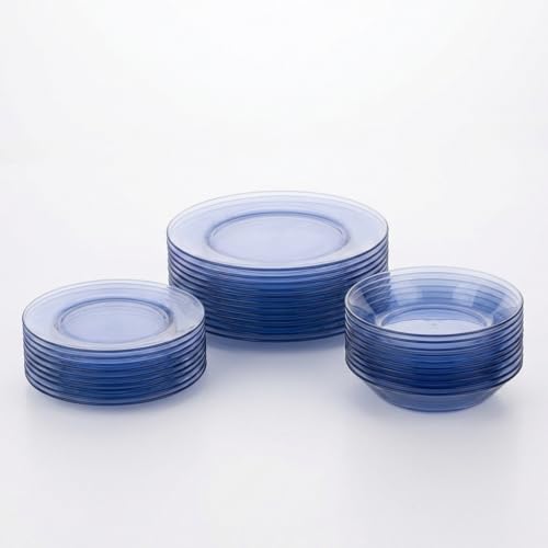 DURALEX | Vajilla 12 Personas 36 Piezas de Vidrio Templado Resistente Elegante y Duradera Color Marine - Vajilla Completa de cristal Duralex Apto para Microondas y Lavavajillas