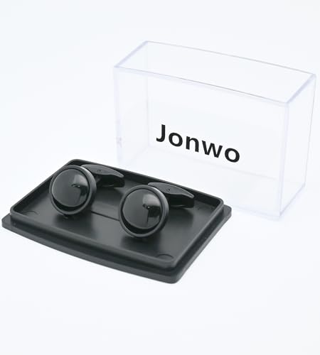 Mancuernillas circulares negras con cristal para hombre miniatura 5