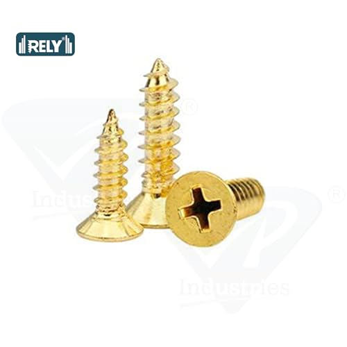 Image of Rely⇒VP INDUSTRIES (Pcs-50) No.6x19 mm CSK Phillips Head Self-Tapping Screw - Brass Gold Finish, Star Slot, Philips Drive for Wood, Plywood & Plasterboards
