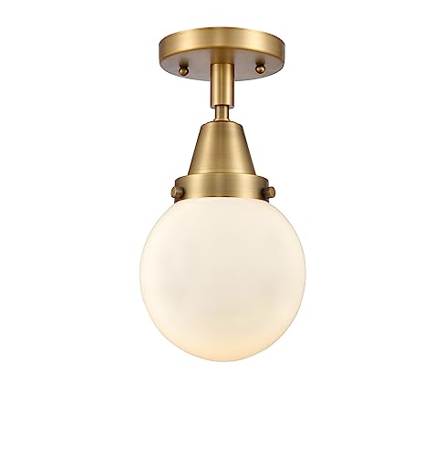 Innovations 447-1C-BB-G201-6 Transitional One Light Flush Mount from Franklin Restoration Collection in Brass Finish,