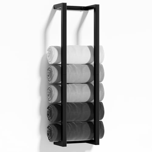 Towel Racks for Bathroom VIDA-ZONE 304 Stainless Steel Towel Storage Racks for Rolled Bath Towels Can Hold 6-8 Large Towels Wall Mounted 30 Inch Towel Organizer for Small Space Black Towel Holder