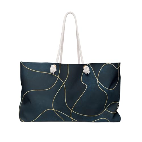Weekender Bag Elegant Abstract Lines on Deep Blue Background - Modern Art Design