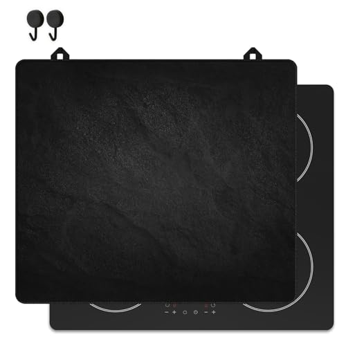 KitchyMist Protège Plaque Induction Mur de Pierres Noires - 60x52 cm - Déco cuisine - Protection pour plan de travail - Cuisson protégée - Fond de hotte de...