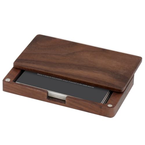 ARTIBETTER Magnetic Business Card Box For Men Holder Cards Card Case Business Card Travel Essentials Card Container International Travel Must Haves Walnut