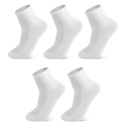 Ipletix Ankle Socks For Women,Athletic Moisture Wicking Women's Quarter Socks 5 Pairs For Running Hiking Gym (White 6-8)