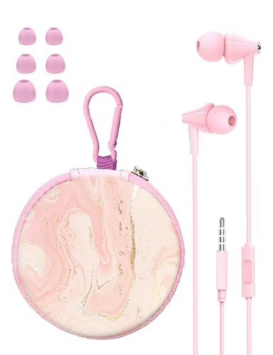 Teens Wired Earbuds with Case 3.5mm Headphones for School Crack pink