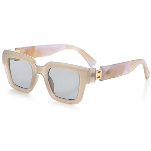 Onrtry Fashion Square Sunglasses for Women Men Rectangle Thick Frame Sun Glasses 90s Designer Style Black Shades