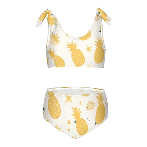 Gold Glitter Pineapples Girls 2 Piece Kids Bikini Set Beach Swimsuit Swimwear Adjustable Strap