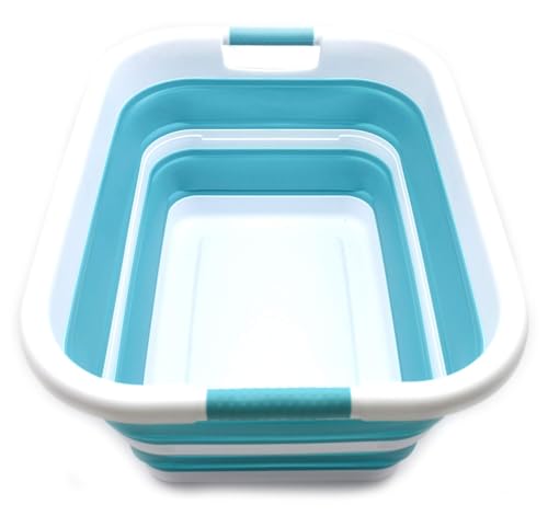 Image of SAMMART 41L(10.8 gallon) Collapsible Plastic Laundry Basket-Foldable Pop Up Storage Container-Portable Washing Tub-Space Saving Basket,Water capacity 31L(8.2 gallon) (1, Bright Blue)
