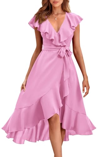 Image of RETTYGARDEN Women's 2026 Summer Cross Midi Dress Casual Boho Deep V Neck Short Sleeve Ruffle Hem Split Beach Long Dresses
