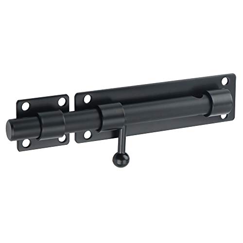 Sayayo Heavy Duty Slide Gate Latch Bolt Safety Door Lock with Padlock Hole 180MM Length, 16MM Dia Bar, SUS304 Stainless Steel Matte Black(Not Include Padlock), EMS9000-B