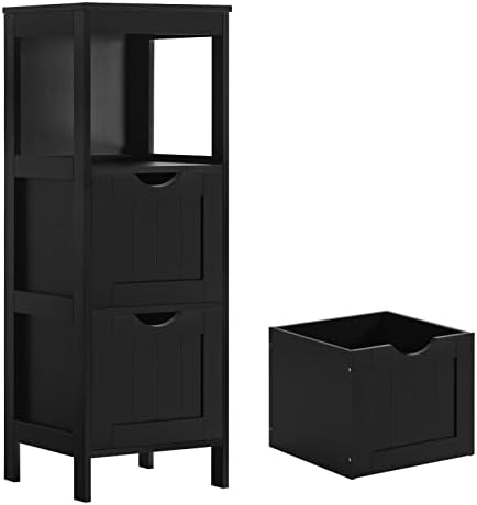 Reettic Narrow Bathroom Storage Cabinet with 3 Removable Drawers, DIY, Free Standing Side Storage Organizer for Bedroom, Living Room, Entryway, 11.8" L x 11.8" W x 35" H, Black BYSG102B