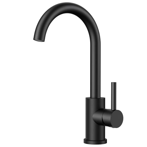FORIOUS Grifo Cocina Negro, Grifos Cocina Fregadero Giro de 360° Acero Inoxidable Torneira Cozinha Monomando para 1 Orificio