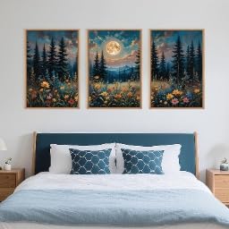 Toile murale lune fleurs sauvages pour habiller un grand mur vide - 4