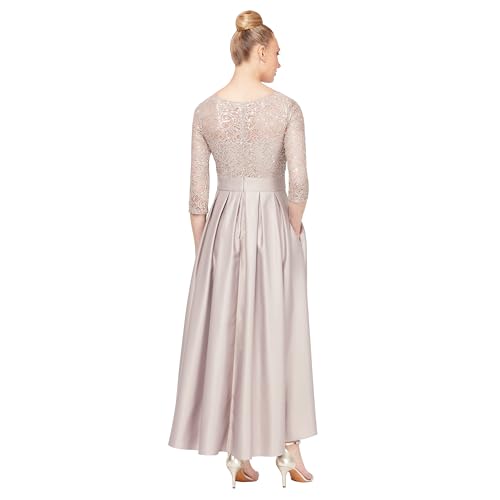 Image of Alex Evenings Women's Satin Ballgown Formal Event Dress with Pockets and Tie Belt (Petite and Regular Sizes)