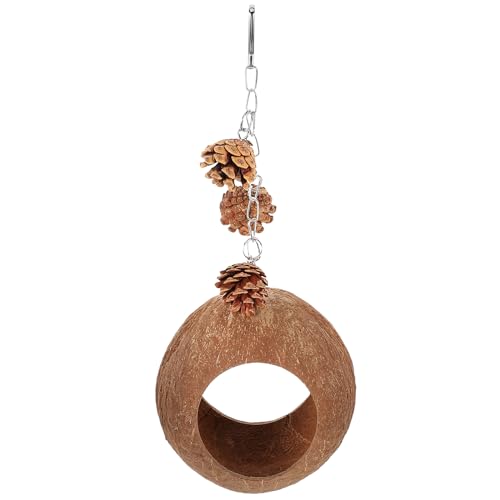 LOGOFUN Hanging Coconut Bird House Natural Coconut Fiber Shell Bird Nest Coconut Shaped Swing Toy for Parrots Parakeet Conures Cockatiel Bird Cage Accessories