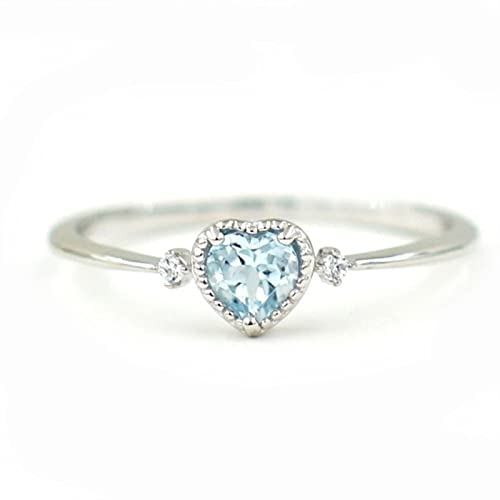SONGK Anillos de Moda para Mujer, joyería de Plata 925, Anillo de Dedo de Piedras Preciosas de circonita Azul en Forma de corazón para Regalo de Fiesta de Compromiso de Boda