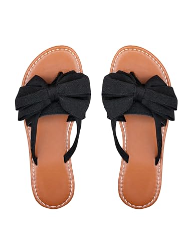 Image of GORGLITTER Women's Leopard Print Bow Flat Sandals Slip On Open Toe Flip Flops Slide Sandal
