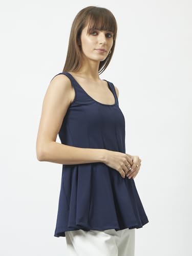 Image of Trend Arrest.ed Women's Polyester Sculpt Flare Top | Stretchable Sleeveless Fit & Flare Blouse with Scoop Back