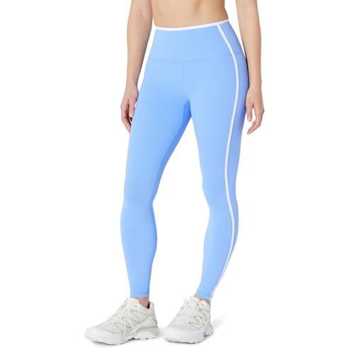 Amazon Essentials Womens Active FormFlex Buttery Soft High Waist Full Length Yoga Leggings with Contrast Trim Light Blue/White Medium