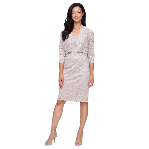 Image of S.L. Fashions Women's Short Sequined Lace Special Occasion Dress with Bolero Jacket