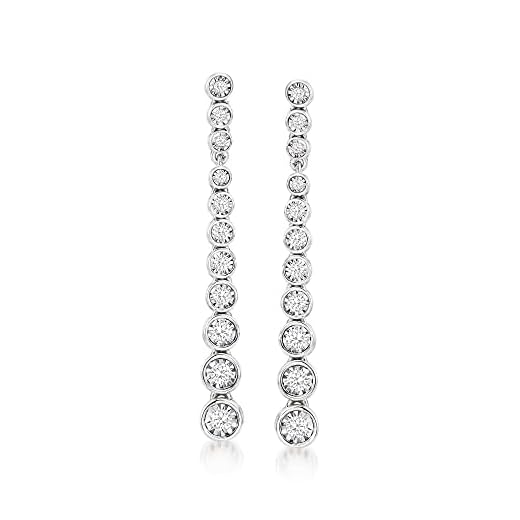 Ross-Simons 0.50 ct. t.w. Bezel-Set Diamond Drop Earrings in Sterling Silver