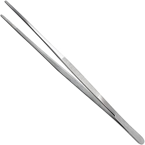 XTRM CRAFT Thumb Dressing Forceps, Mulipurpose Tweezer Stainless Steel, Serrated Tip Straight 12 Inch