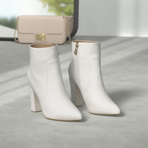 IDIFU Women's Fashion Ankle Boots Comfy Pointed Toe High Heels Side Zipper Booties2