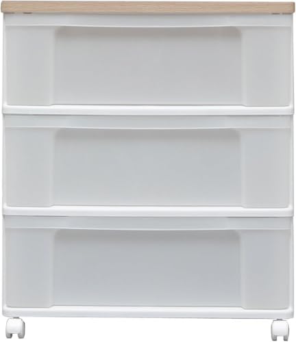 チェスト 3段 届いてすぐ使える完成品 木天板 幅63.2cm×奥行50.7×高さ73cm ホワイト/フレンチオーク 白 プラスチック 組立不要 [4]