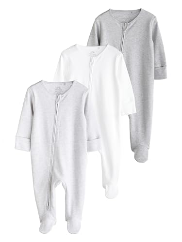 NEXT Bébé Dors-bien essentiel 100% coton zippé pour bébé, lot de 3 Gris 6 Mois